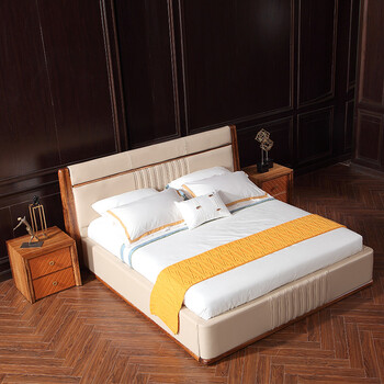 8米主卧别墅双人大床婚床软包靠真皮床 仅床【非洲乌金木 意大利头层