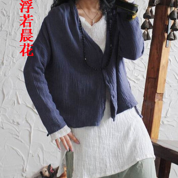 浮若晨花新款衬衫长袖棉麻女装简约文艺范肌理衬衣女24229 灰蓝色 均码