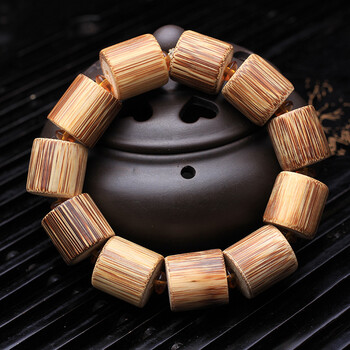 路可妮(lukeni)天然正桶顺纹金丝竹老楠竹桶珠手串 镶打磨竹子筒珠男