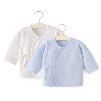 盛哲卡婴儿衣服0-3个月新生儿上衣夹棉保暖内衣长袖 蓝色+白色（2件装） 52码（反袖口）