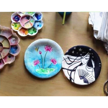生日盘子一次性圆纸盘手工幼儿园装饰制作绘画彩色diy白91 加厚通用七