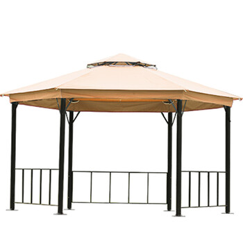 户外 别墅庭院移动凉亭小木屋 室外六角广告休闲遮阳帐篷亭子 卡其色