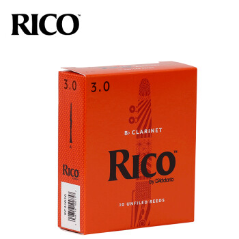 RICO 达达里奥 D'Addario RCA1030瑞扣黄盒黑管单簧管哨片3.0号Bb调降B调 10片装
