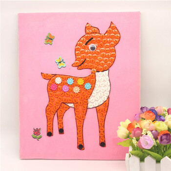 新年少儿小学生手工作品纽扣画diy材料包儿童子制作幼儿园粘贴 梅花鹿