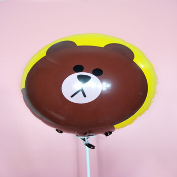 小礼品礼物手持棒卡通儿童装饰多款铝膜气球批发 18寸黄色布朗熊-50套