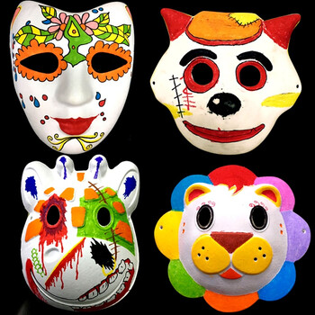 白色纸浆面具幼儿园diy手工制作创意儿童绘画美术材料空白胚脸谱 小号