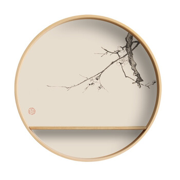 圆形装饰画 实木圆形禅意挂画新中式入户玄关装饰画餐厅茶室创意客厅