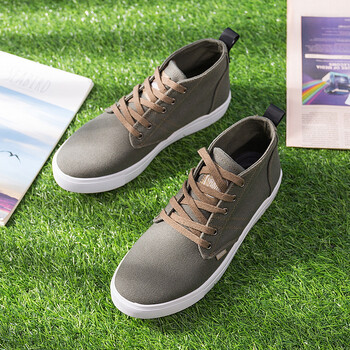 透气帆布鞋男休闲韩版高帮板鞋潮鞋特大码45 46 47 48加大号 军绿色