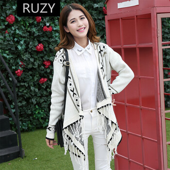 RUZY秋季流苏披肩毛衣短外套女 米白色 均码