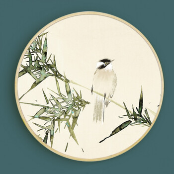 竹报平安 圆形装饰画竹子风景花卉客厅新中式挂画中国风现代壁画 01