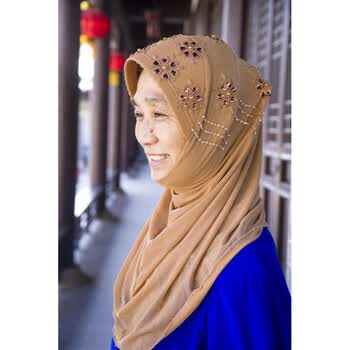 muslim穆斯林盖头手工串珠方便盖头时尚回族盖头头巾女中老盖头 12钻