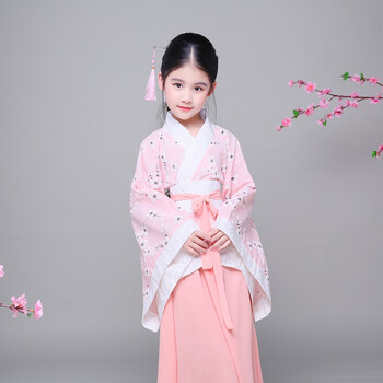 六一儿童汉服女古装棉麻小孩改良中国风曲裾襦裙国学舞蹈演出春夏
