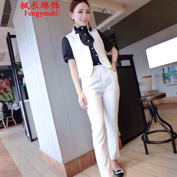 布咪朵2015新款女装时尚修身马甲高腰长裤套装1349T443B 黑色 S