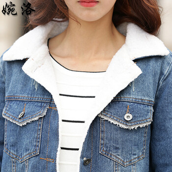 婉洛2015秋冬新款女装加厚短款牛仔棉服外套NRJ7083 蓝色 S