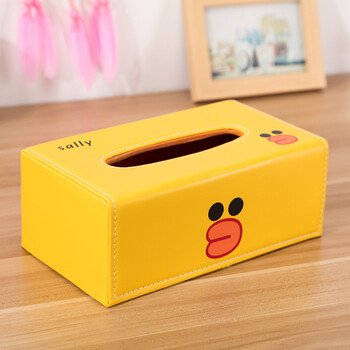 卡通可爱熊兔创意汽车车载纸巾盒客厅多功能汽车抽纸盒pu皮革 柠檬