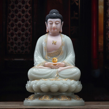 七宝莲 汉白玉雕阿弥陀佛像释迦牟尼药师佛三宝如来家用摆件 款式二 