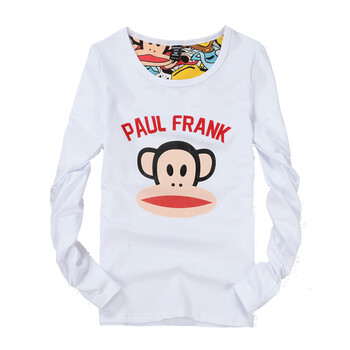 PaulFrank大嘴猴秋季新款套装微弹修身白色长袖T恤线圈印花哈伦裤休闲裤 白衣彩裤套装 XL