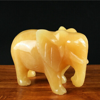 rosefree 米黄玉大象摆件 客厅玉石玉雕工艺品象摆件一对 长10cm一对