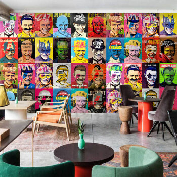 2018新款个性定制欧美油画涂鸦人物拼图墙纸餐厅网吧咖啡厅酒店壁纸