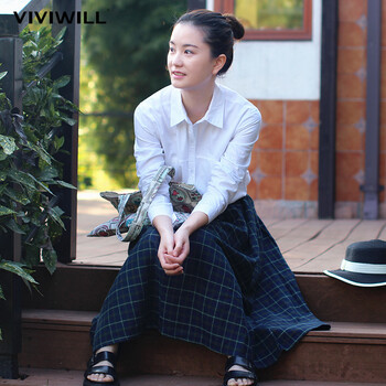 
                                        VIVIWILL衬衫女长袖2017春季时尚白色棉衬衣修身显瘦打底衫 白色 均码                