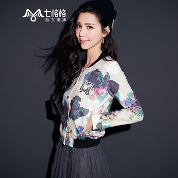 七格格复古短外套 2015新品 小香风棒球服女 米黄色 XL码/170/92A