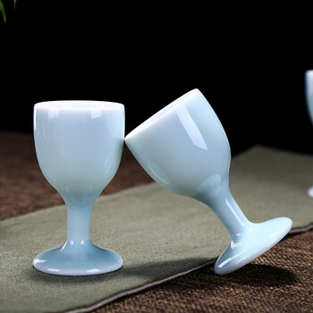 家用高脚酒杯仿古青瓷陶瓷酒杯白酒酒具品j 02祥云粉青-单杯