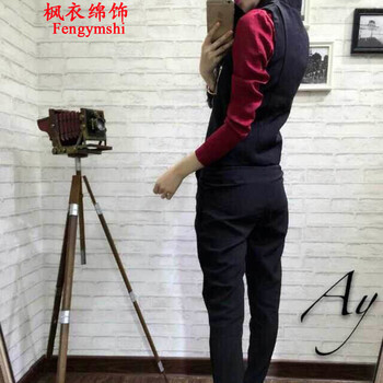 布咪朵2015新款女装时尚修身马甲高腰长裤套装1349T443B 黑色 S
