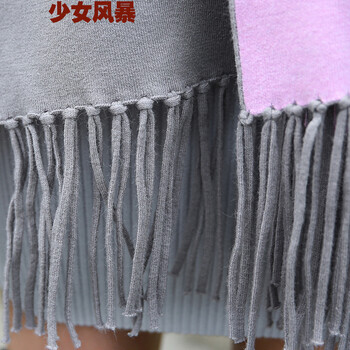 少女风暴2015新款风衣女秋貂绒混纺保暖带袖披肩女双面百搭围巾 灰+粉 M