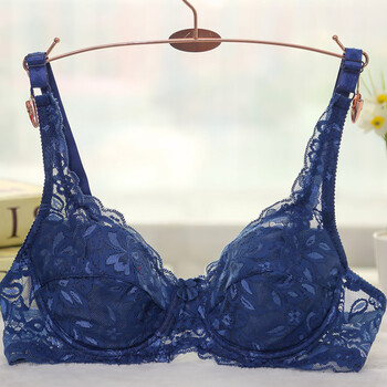 透气女士内衣 蕾丝文胸 拢调整型胸衣 藏青 加棉 36=80b