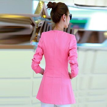 迷妃妮2015秋装新款女装中长款小西装女韩版修身职业休闲西服女外套XZ02 粉红色 M