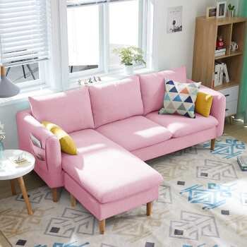 沙发小户型三人经济型客厅出租房转角组合北欧简约整装可拆洗 粉色