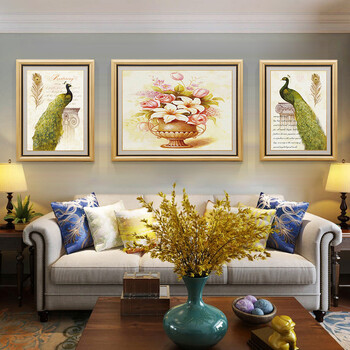 客厅装饰画沙发背景墙挂画美式孔雀壁画现代欧式墙画大气墙面油画