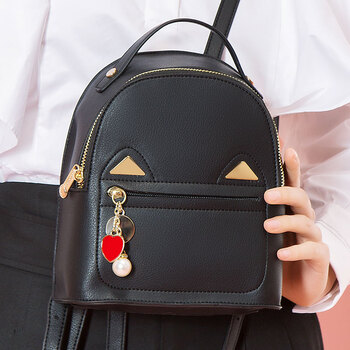 蒙娜丽莎双肩包女包韩版时尚个性迷你女士背包包女 黑色