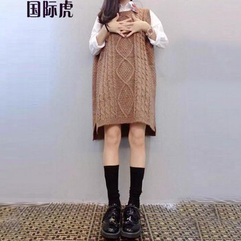 国际虎  欧洲站学院风中长款圆领毛衣马甲背心女套头秋季针织外套   马夹 黑色 XXL