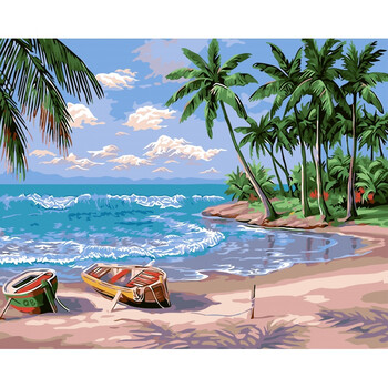 装饰画 40*50假日海滩品质定制礼品 假日海滩 50*65彩色厚框金色外框