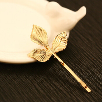 韩版清新欧美森系复古金色树叶边夹发卡一字夹发饰头饰 3片金叶子发夹