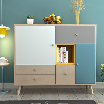 北欧客厅餐厅储物柜组合柜子储物柜客厅家具装饰柜玄关柜 02号柜 6门