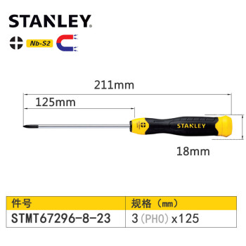 史丹利（STANLEY） 十字螺丝刀大号短小粗螺丝刀套装工具强磁性起子改锥家用螺丝批 PH0×125MM(十字)(杆径3.2MM)