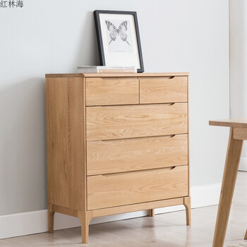 纯实木五斗柜白橡木储物柜简约现代北欧原木斗橱客厅家具 定做胡桃色