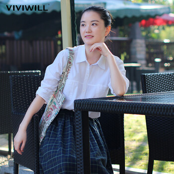 
                                        VIVIWILL衬衫女长袖2017春季时尚白色棉衬衣修身显瘦打底衫 白色 均码                