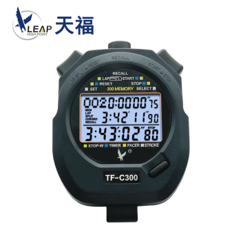 天福 多功能计时秒表TF-C300三排300道记忆秒表 保存数据防水游泳倒计时器、节拍器、训练计时器 C300三排300道记忆秒表