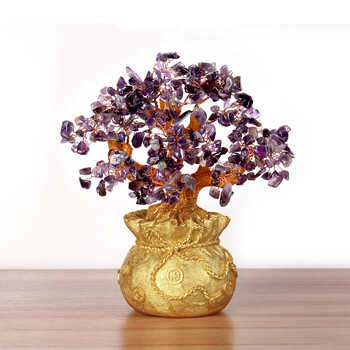 黄水晶摇钱树摆件小招财树家居创意酒柜家装饰品客厅电视柜发财树开业