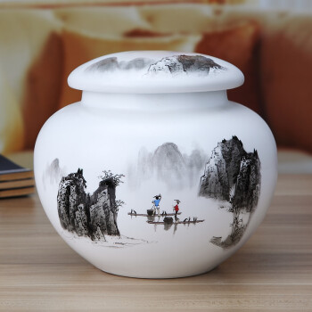 
                                                            九楼阁 景德镇茶叶罐茶罐茶叶罐陶瓷茶叶盒 茶叶罐 大号 普洱茶罐大号储存罐礼品瓷 山水 大号                