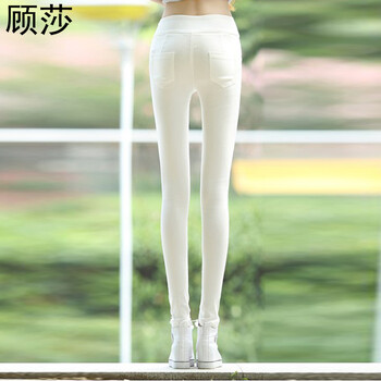 顾莎2016春季高腰小脚排扣小脚裤弹力大码休闲裤打底裤女裤  gs1005 白色 M