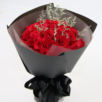 蔷薇恋鲜花同城配送 33朵红玫瑰花束 表白送女友生日礼物 33朵红玫瑰-情人草 当日达-可预约送花时间
