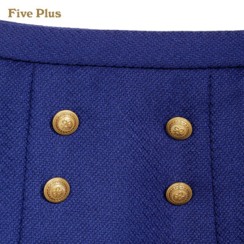 【秒】Five Plus新女冬装荷叶边拼接双排扣羊毛呢半身裙短裙2125071820 深蓝650 S
