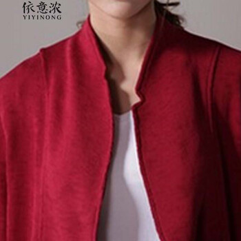 6079#秋季2015休闲小西装女外套亚麻显瘦中长款长袖休闲西服 藏青色 M