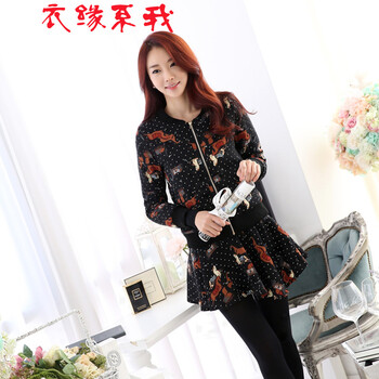 红晶灵2015秋冬新款女装小马图两件套加绒加厚棉衣羽绒棉服休闲套装8988 图片色 L