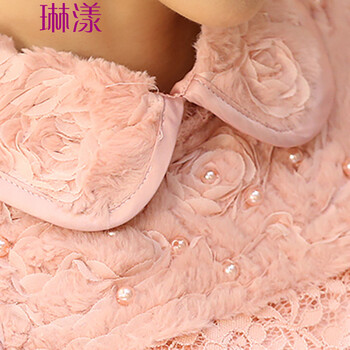 琳漾服饰 加厚加绒长袖上衣女大码玫瑰花领蕾丝衫打底衫女 黑色 L