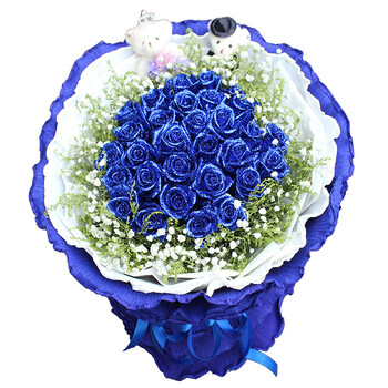 红玫瑰花洋桔梗混搭花束生日全国花店同城配送花上门 33朵蓝玫瑰花束